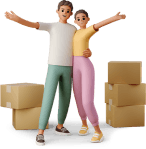 Illustration of a couple moving into a new house